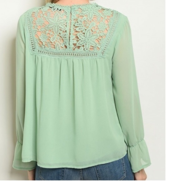 NWOT Crochet  Lace Detail Long Sleeve Blouse Top - Picture 3 of 4